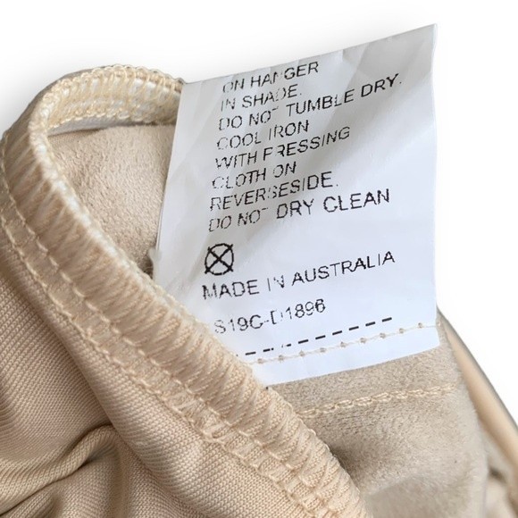 Bec + Bridge Mini Dress Vegan Leather Ruched Tuck Neutral Tan - Picture 14 of 16